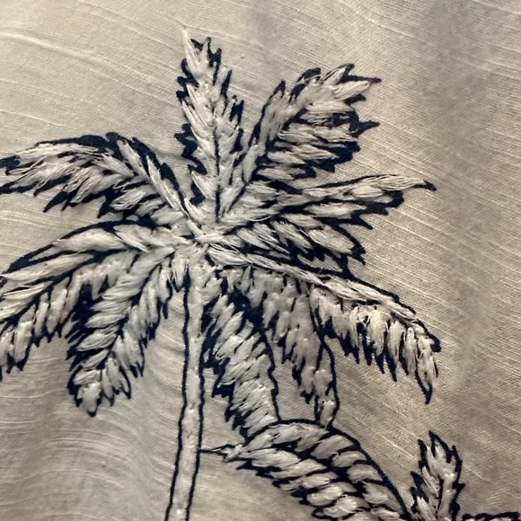 Blue Island White Button-Down with Navy Palm Design 100% Cotton Lightweight Lrg - Picture 5 of 7